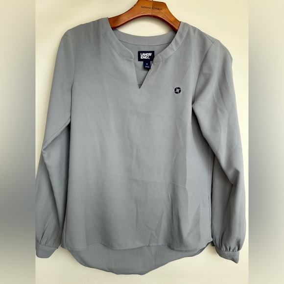 Land's End Chase Bank Uniform Long-Sleeve Notched Blouse - Picture 1 of 1